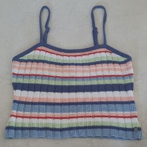 Roxy Womens Striped Knit Crop Tank Top Blue Multicolor Spaghetti Strap S Summer